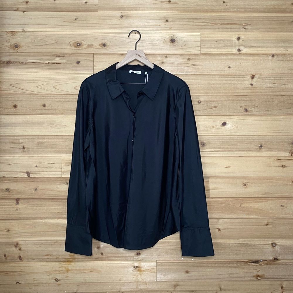100% Silk Black Button-Down Shirt